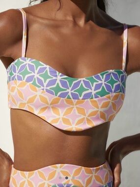Women’s Pastel Geo Print Bikini Top - Pink, Green, Purple